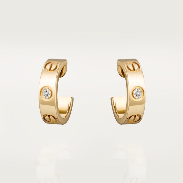 Pendientes de aro Love. tamaño clásico, 2 diamantes Oro amarillo, diamante